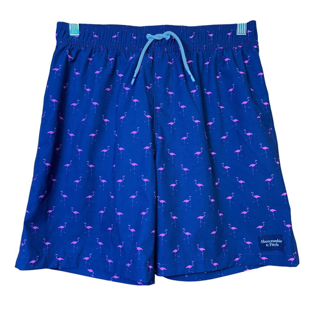Abercrombie kids Boys Swim Trunks Size 13/14 Pink Flamingo Print Navy Pool